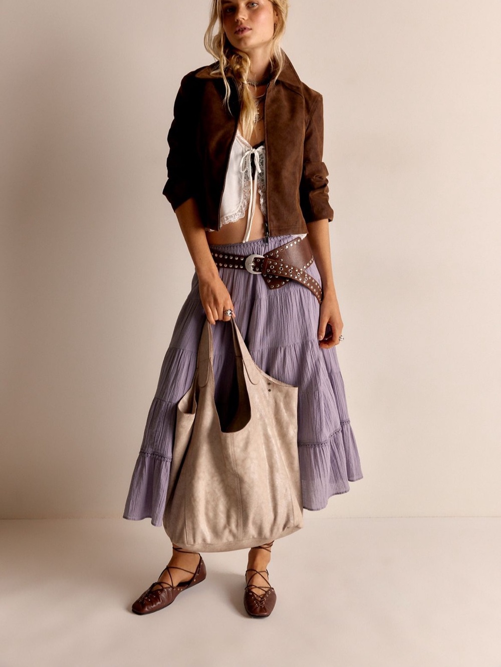 Free People Bright Side Purple Ash Vintage Inspired Embroidered Skirt Top Set - Picture 5 of 14